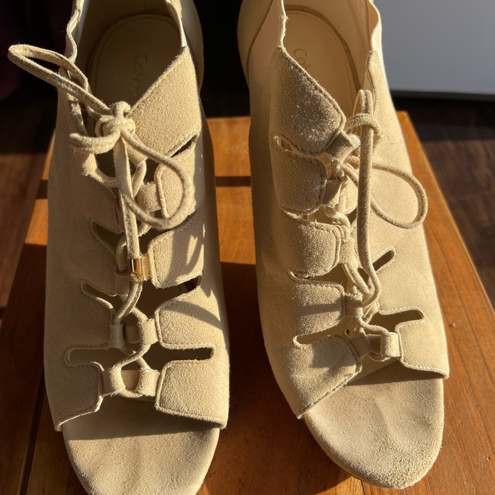 Size 10 - Calvin Klein Suede Shoes - tan/beige color